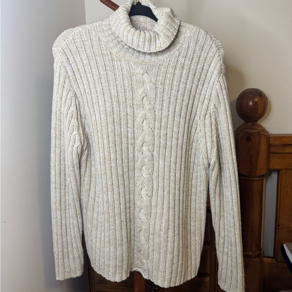 Basic Editions Cream Cable Knit Turtleneck Sweater